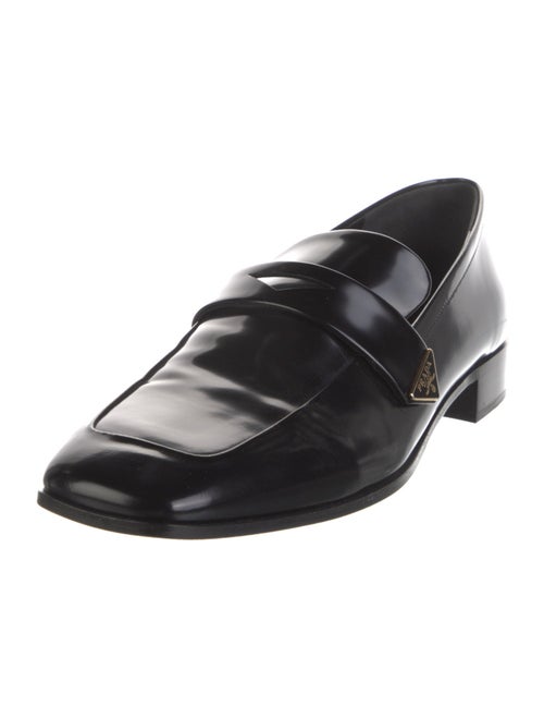 Prada Enameled Metal Triangle Leather Loafers
