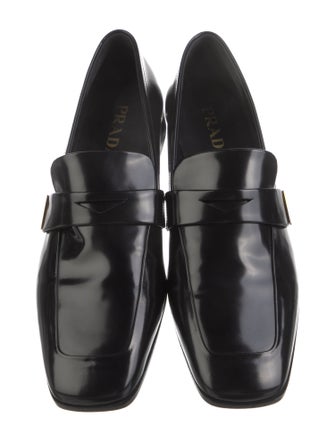 Prada Enameled Metal Triangle Leather Loafers