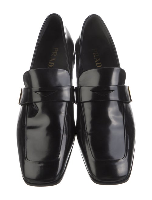 Prada Enameled Metal Triangle Leather Loafers