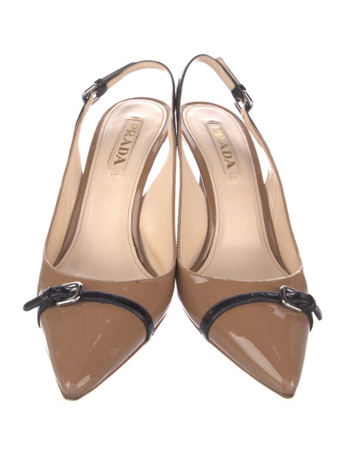 Prada Patent Leather Colorblock Pattern Slingback Pumps