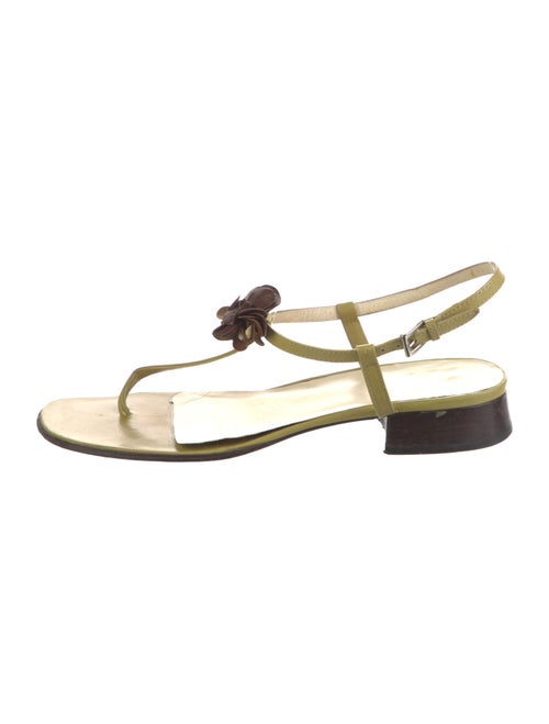 Prada Leather Ruffle Embellishment T-Strap Sandals