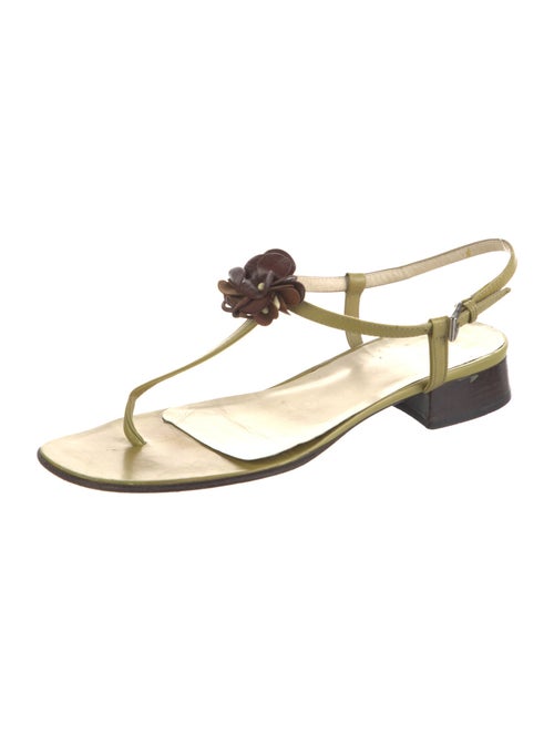 Prada Leather Ruffle Embellishment T-Strap Sandals