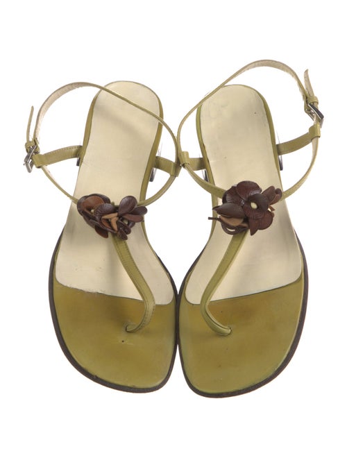 Prada Leather Ruffle Embellishment T-Strap Sandals