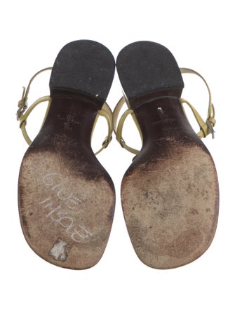 Prada Leather Ruffle Embellishment T-Strap Sandals