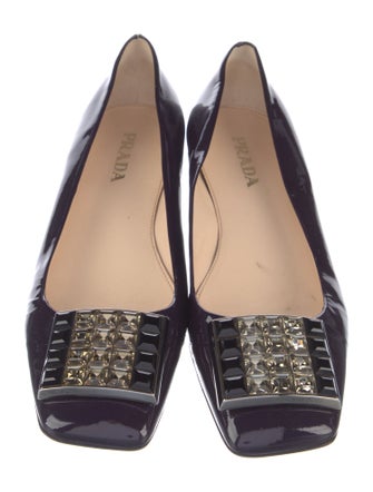 Prada Patent Leather Crystal Embellishments Ballet Flats