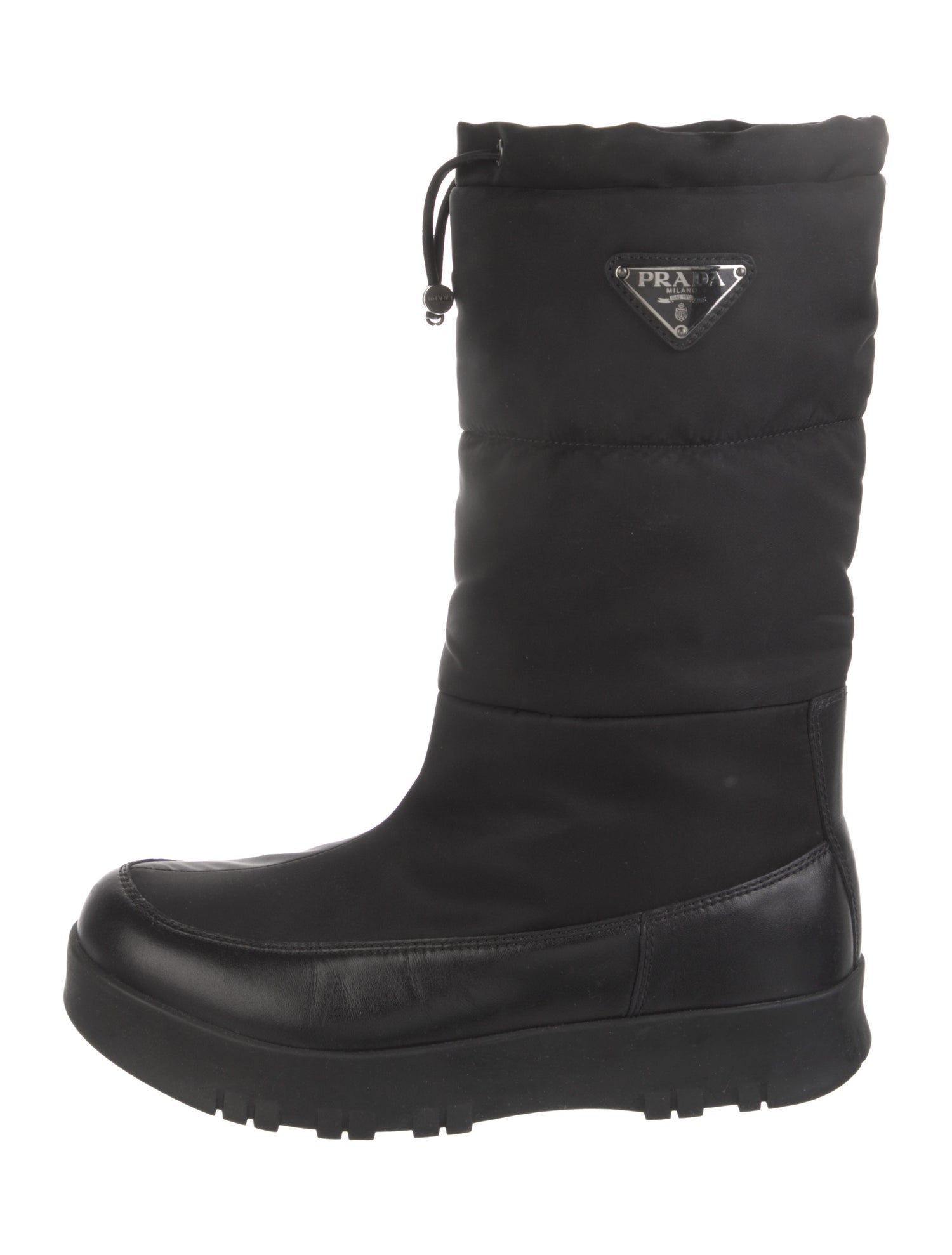 Prada Nylon Leather Trim Embellishment Rain Boots