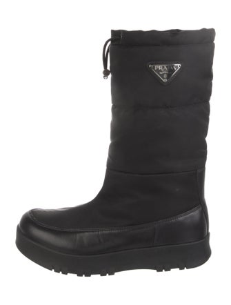 Prada Nylon Leather Trim Embellishment Rain Boots