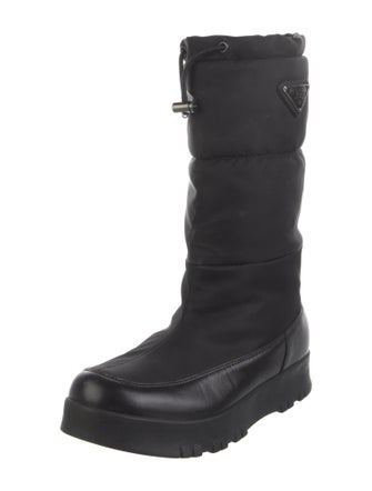 Prada Nylon Leather Trim Embellishment Rain Boots