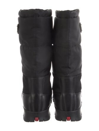 Prada Nylon Leather Trim Embellishment Rain Boots