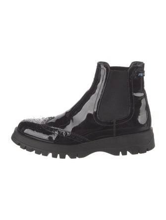 Prada Patent Leather Lasercut Accents Chelsea Boots