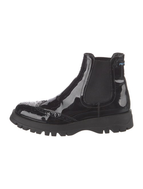 Prada Patent Leather Lasercut Accents Chelsea Boots