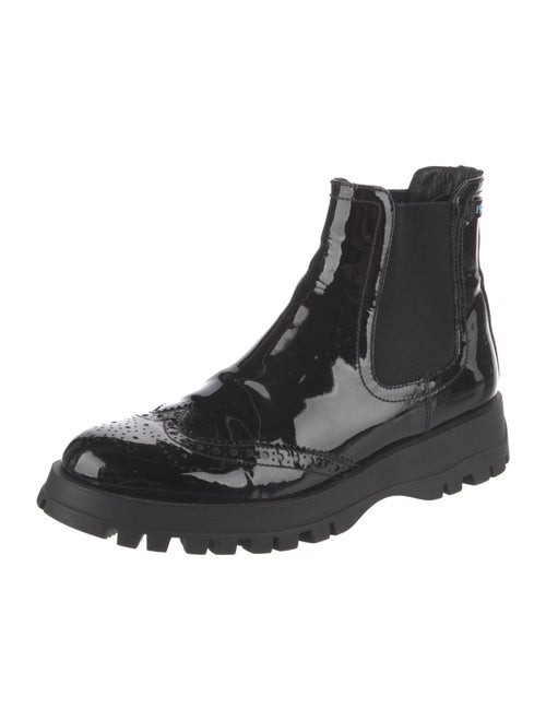 Prada Patent Leather Lasercut Accents Chelsea Boots