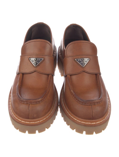 Prada Enameled Metal Triangle Leather Oxfords