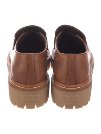 Prada Enameled Metal Triangle Leather Oxfords