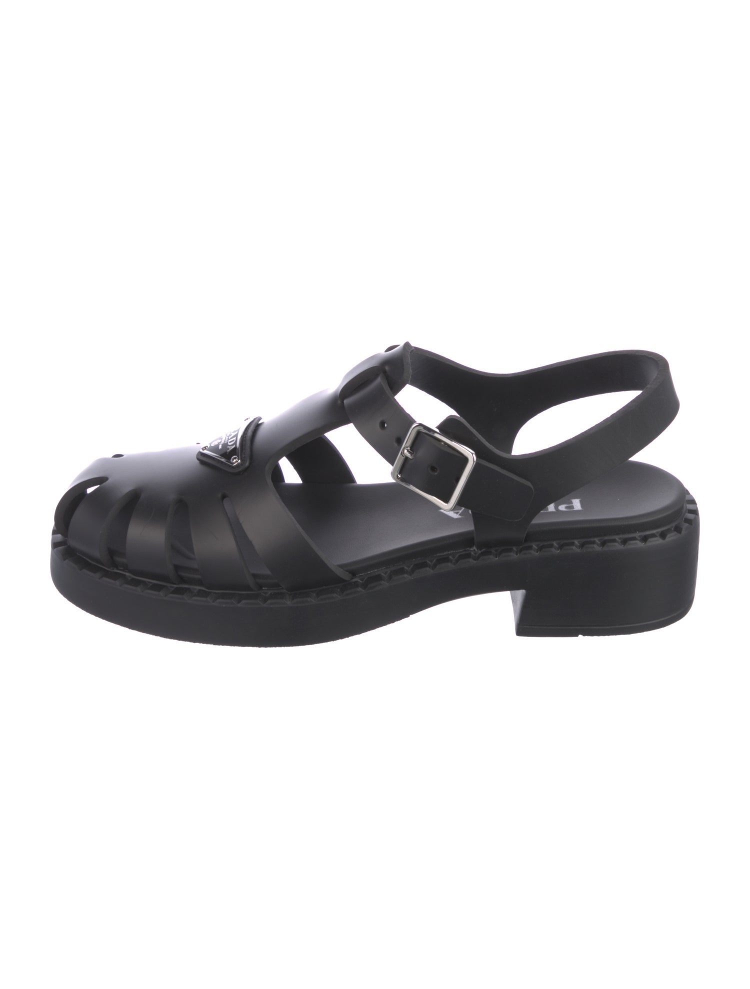 Prada Enameled Metal Triangle Rubber Slingback Pumps w/ Tags