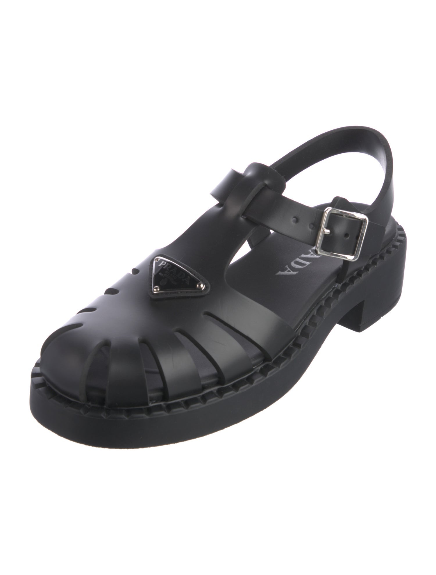 Prada Enameled Metal Triangle Rubber Slingback Pumps w/ Tags