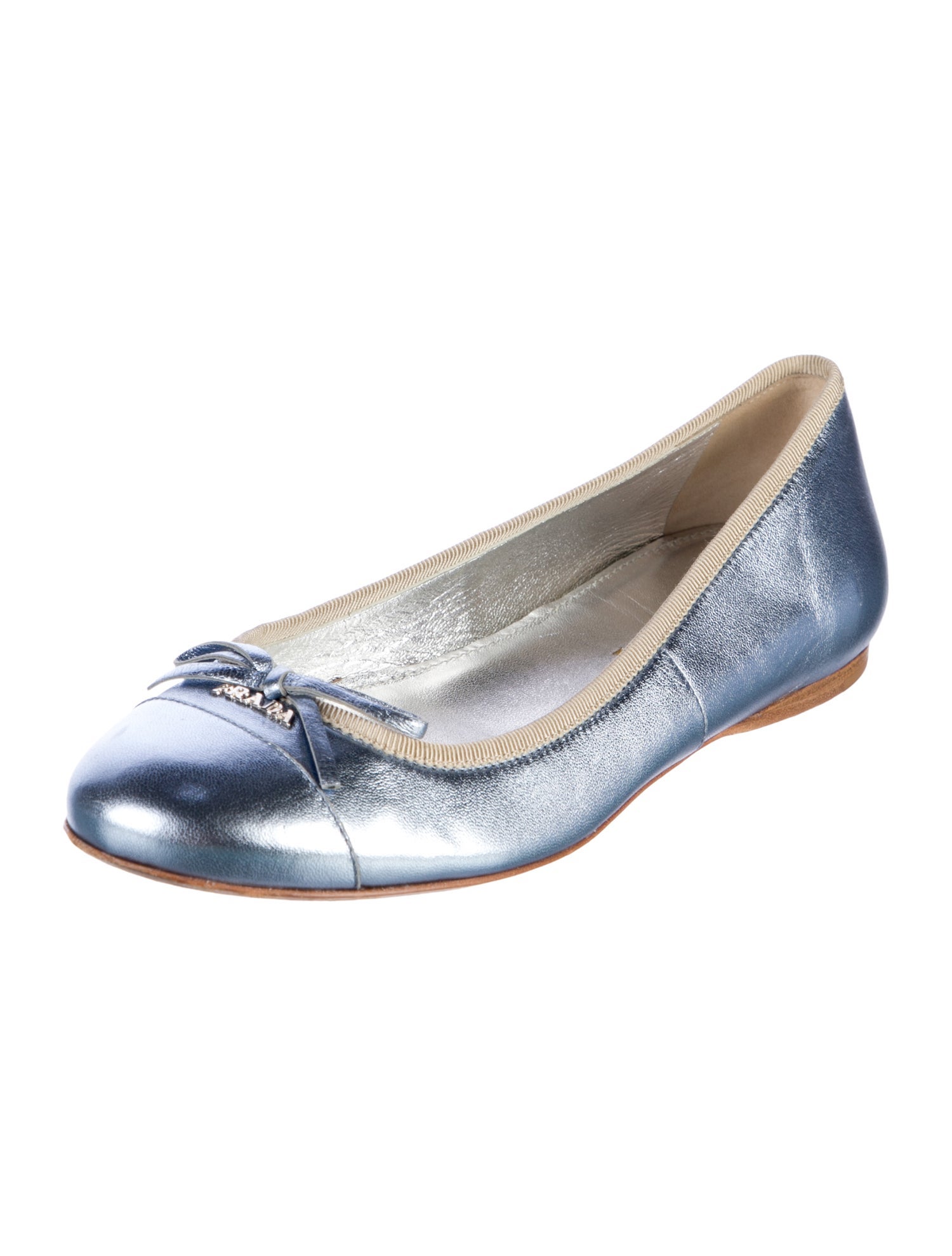 Prada Leather Bow Accents Ballet Flats