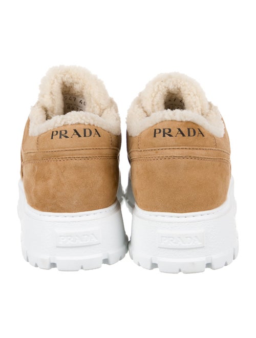 Prada Enameled Metal Triangle Suede Sneakers