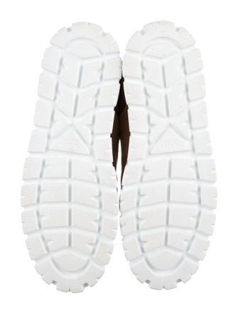 Prada Enameled Metal Triangle Suede Sneakers