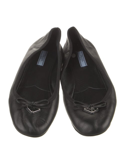 Prada Enameled Metal Triangle Leather Flats