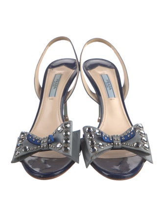 Prada Patent Leather Bow Accents Slingback Sandals
