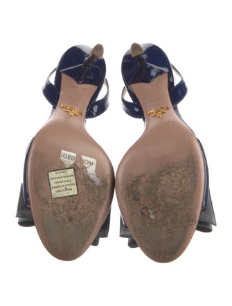 Prada Patent Leather Bow Accents Slingback Sandals
