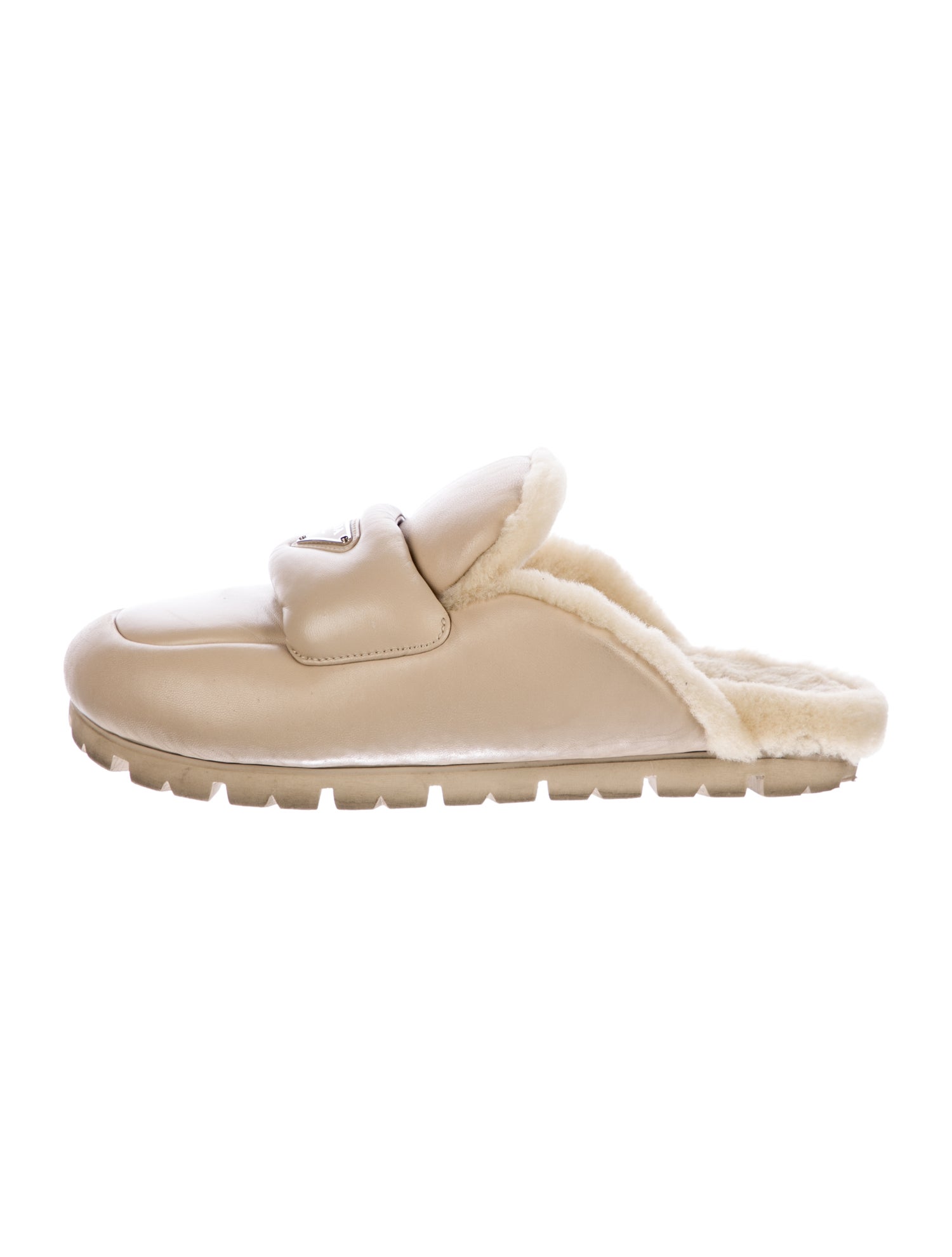 Prada Leather Fur Trim Slippers