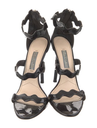 Prada Patent Leather Scalloped Accent Sandals