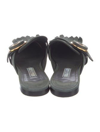 Prada Suede Fringe Trim Accent Mules