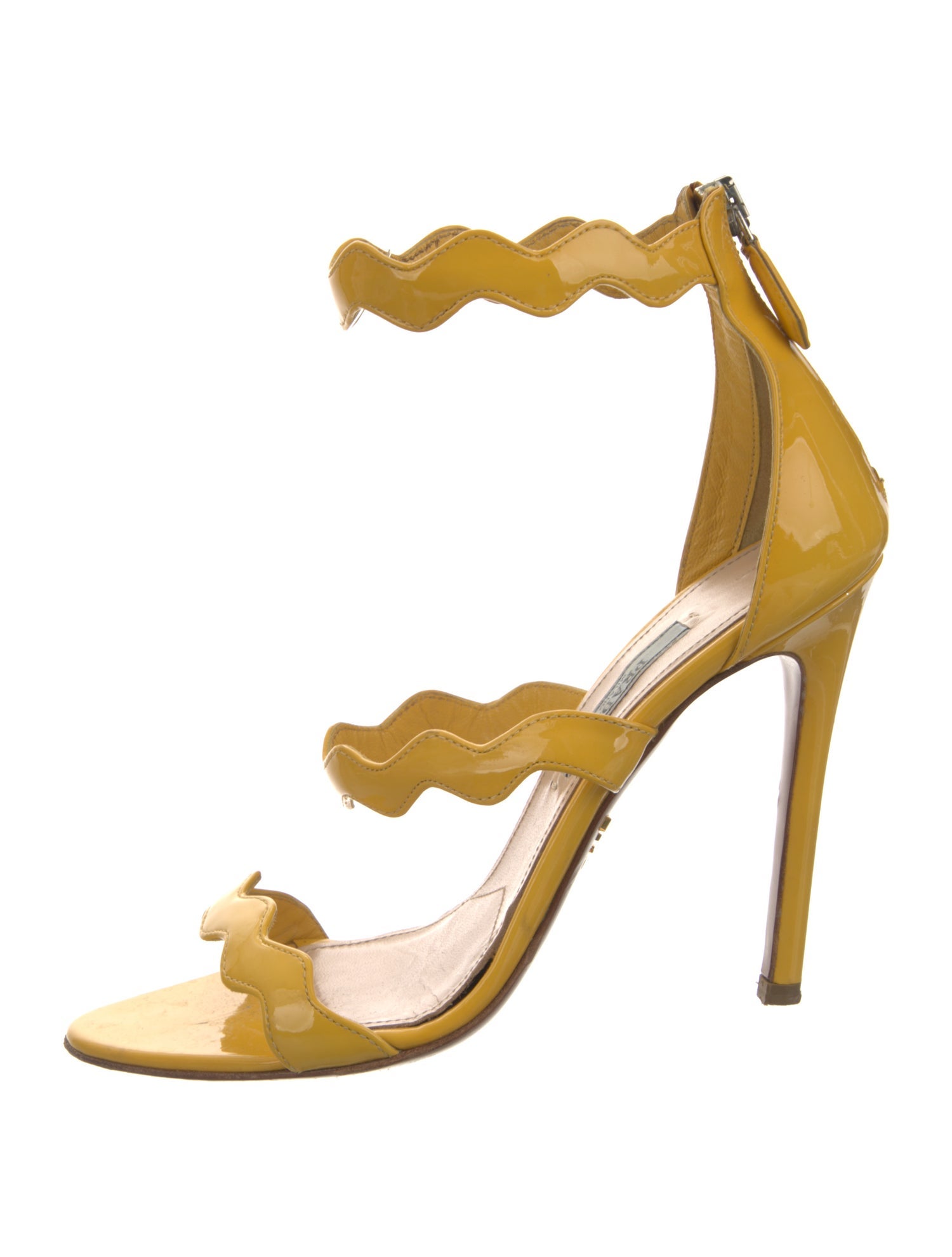 Prada Patent Leather Scalloped Accent Sandals