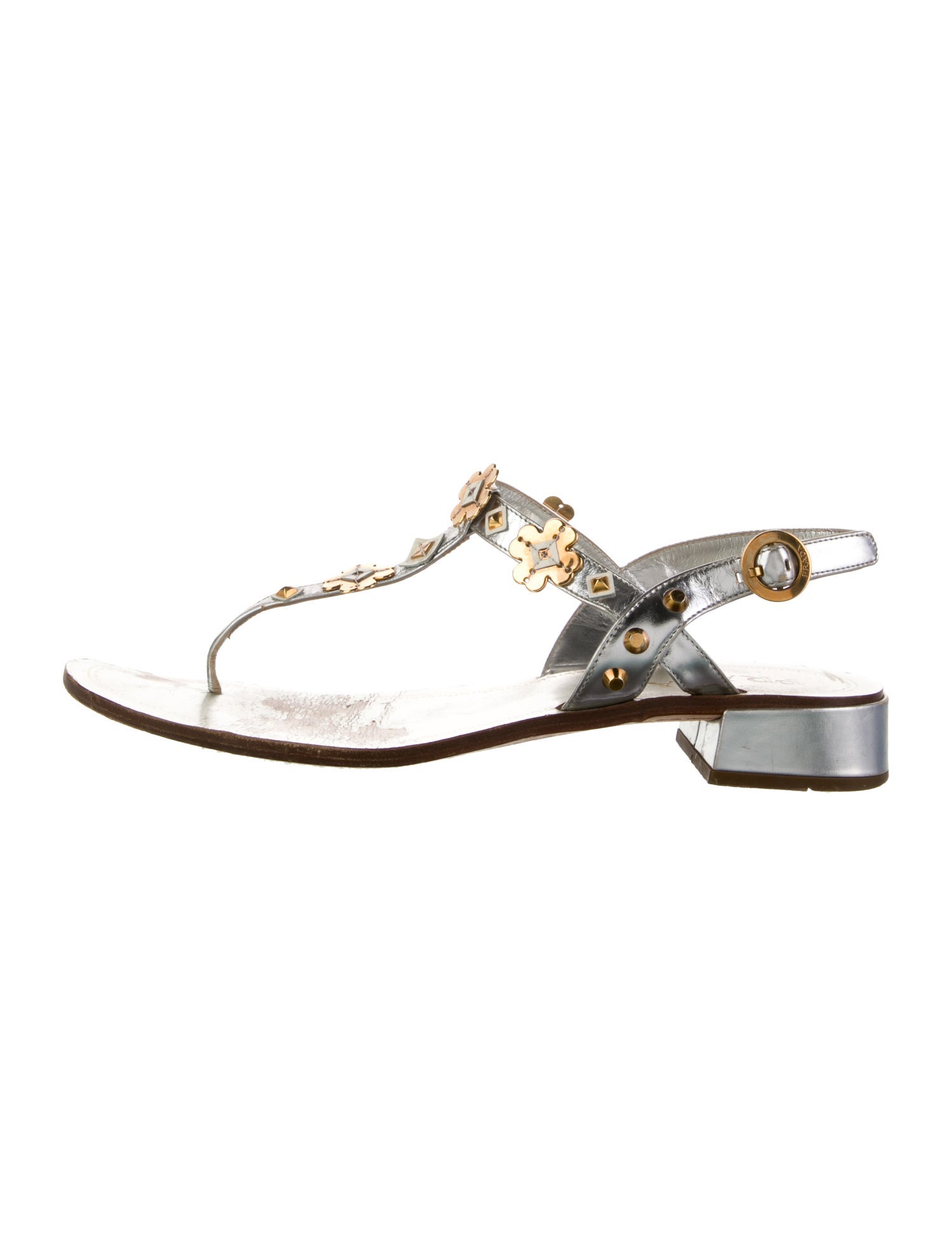 Prada Leather Studded Accents Slingback Flats