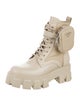 Prada Enameled Metal Triangle Nylon Combat Boots