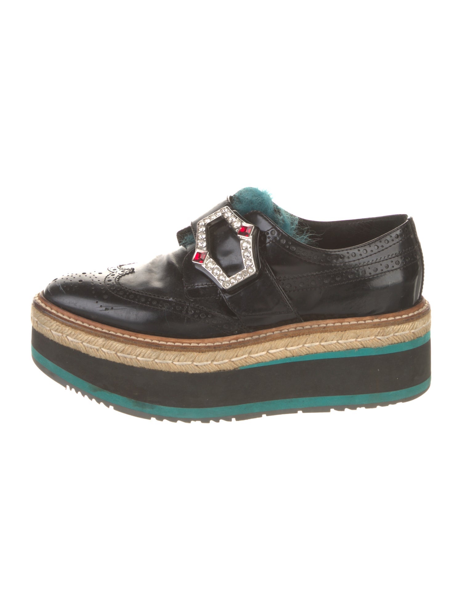 Prada Patent Leather Crystal Embellishments Oxfords