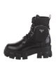 Prada Enameled Metal Triangle Leather Combat Boots