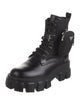 Prada Enameled Metal Triangle Leather Combat Boots