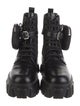 Prada Enameled Metal Triangle Leather Combat Boots