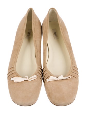 Prada Suede Bow Accents Ballet Flats