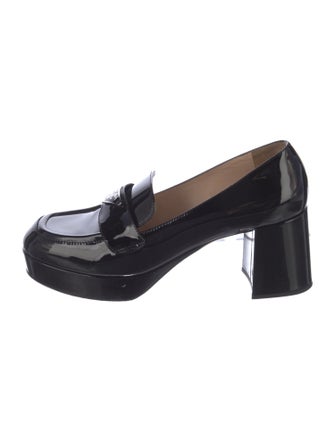 Prada Enameled Metal Triangle Patent Leather Loafers