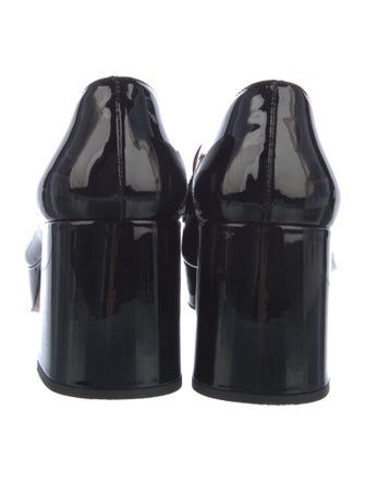 Prada Enameled Metal Triangle Patent Leather Loafers