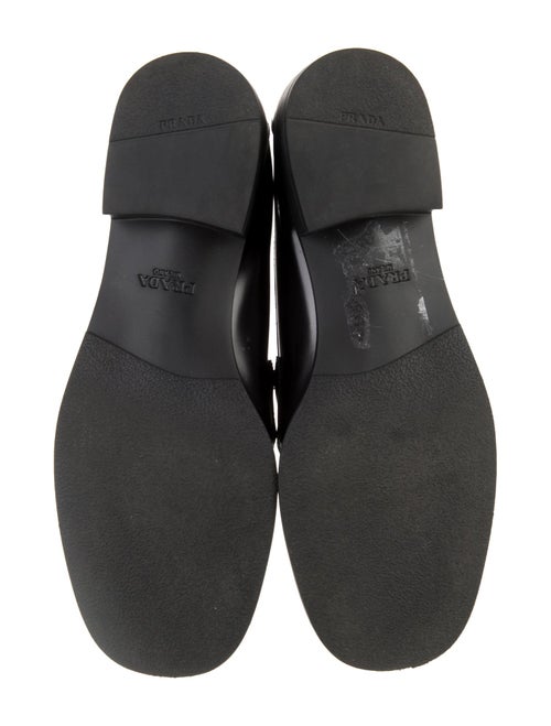Prada Enameled Metal Triangle Leather Loafers