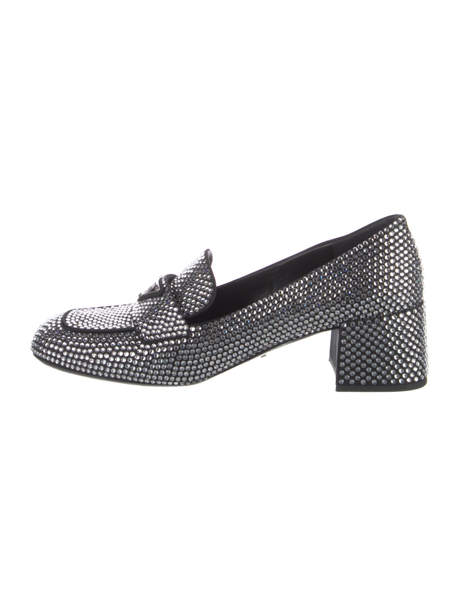 Prada Enameled Metal Triangle Crystal Pumps