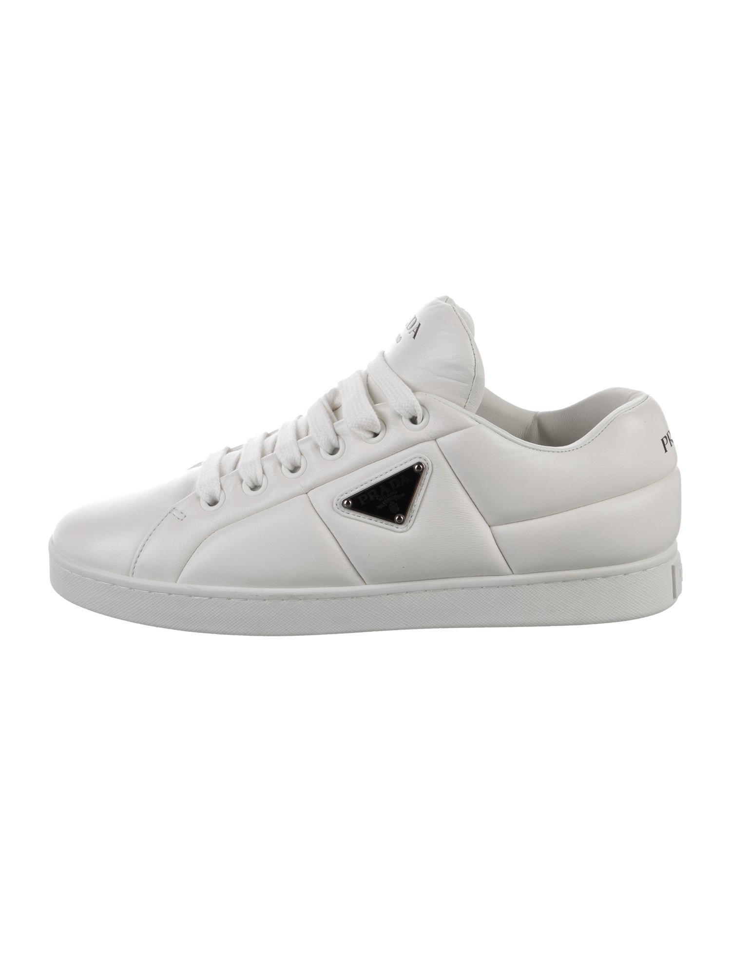 Prada Enameled Metal Triangle Leather Sneakers