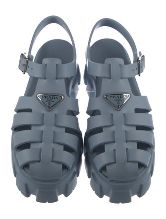 Prada Enameled Metal Triangle Rubber Slingback Sandals