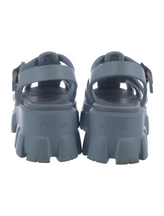 Prada Enameled Metal Triangle Rubber Slingback Sandals