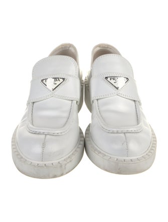 Prada Enameled Metal Triangle Leather Oxfords