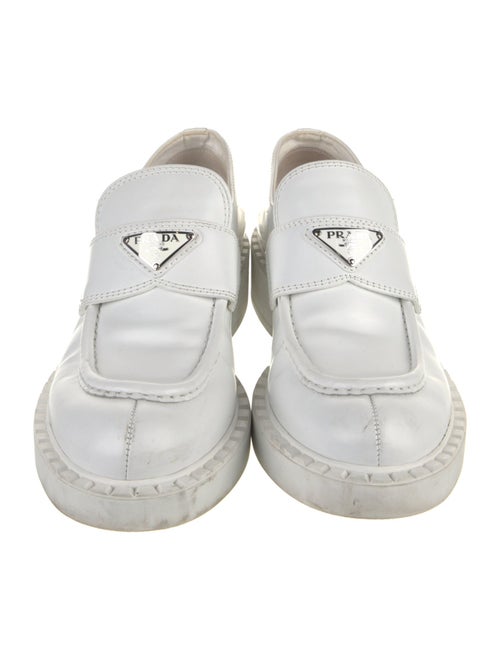 Prada Enameled Metal Triangle Leather Oxfords