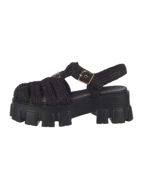 Prada Enameled Metal Triangle Raffia Slingback Pumps