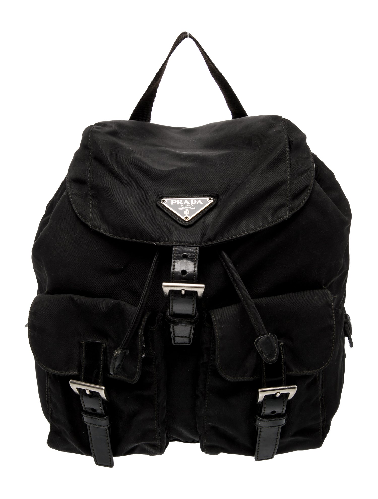 Prada Enameled Metal Triangle Backpack