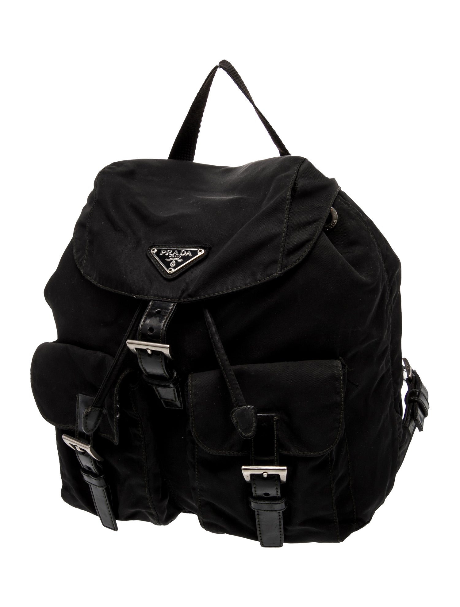 Prada Enameled Metal Triangle Backpack