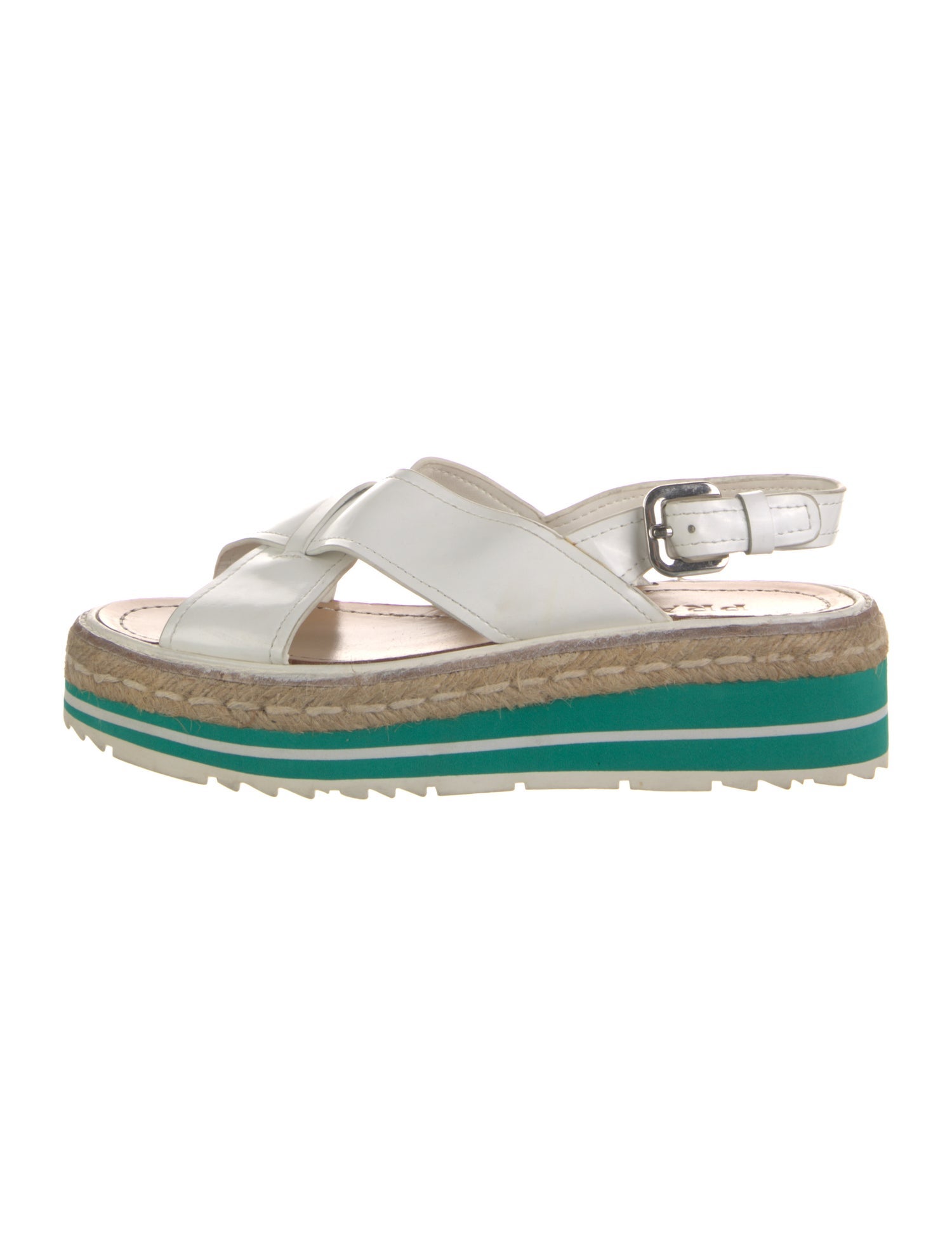 Prada Patent Leather Striped Slingback Sandals